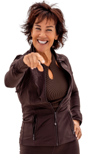 Woman pointing confidently forward